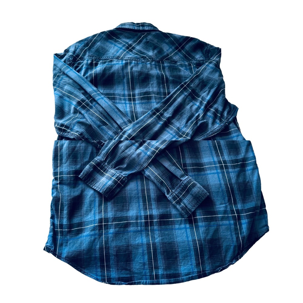 American Eagle Vintage Fit Plaid Pearl Snap Western Shirt Men's Size Medium Blue - Picture 2 of 9